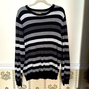 Sonoma Black Gray Striped Cotton Sweater XL Knit Crewneck Pullover Lightweight